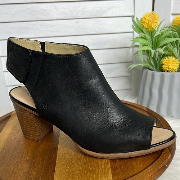 JOSEF SEIBEL Black Leather Open Toe Velcro Strap Entry Chunky Bootie Heel Sz. 9 - Picture 3 of 15